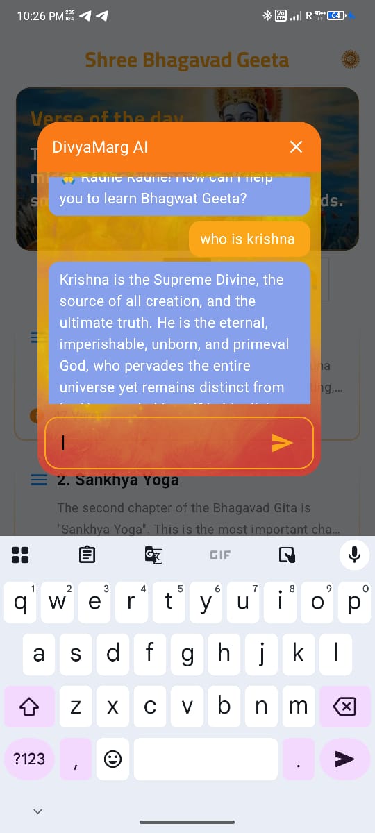 DivyaMarg AI chatbot answering spiritual questions