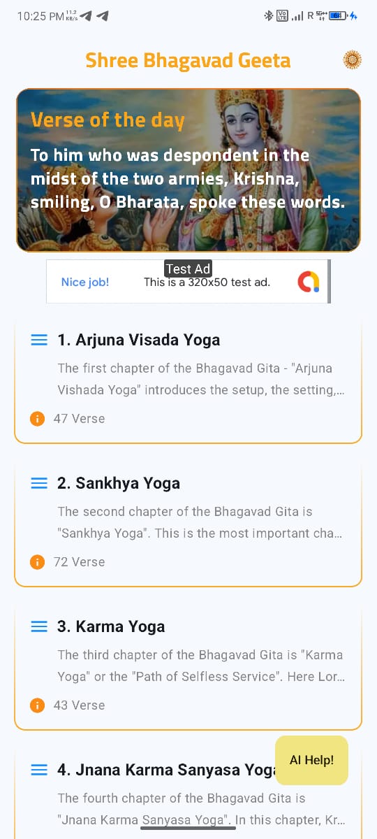 Bhagavad Gita chapters list with verse of the day